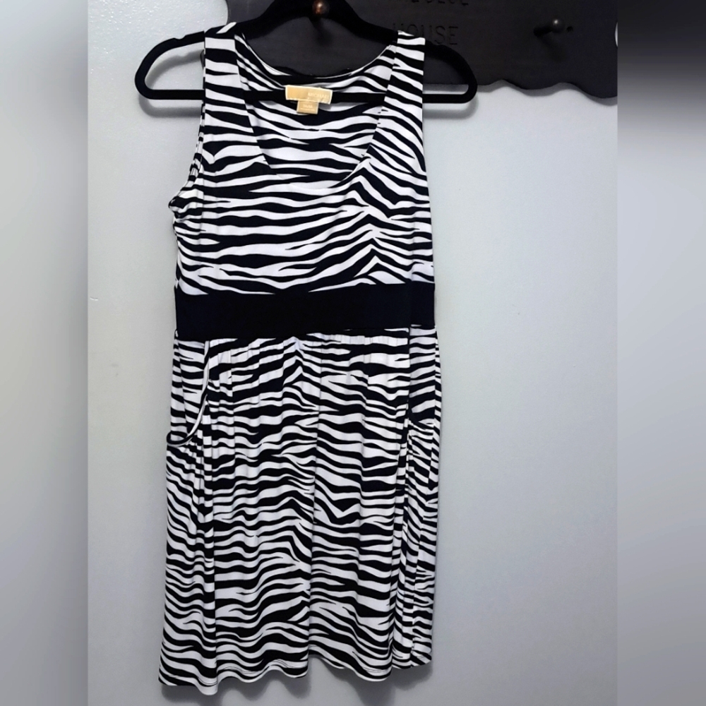Michael Kors Zebra Print Sleeveless Dress Black & White Size Medium